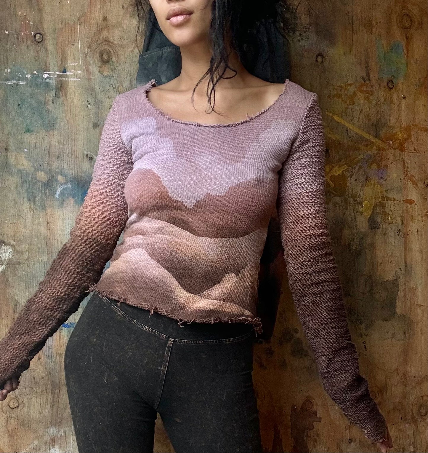 Small Long Sleeve TOP- Thick Organic Cotton Italian French Terry - Light weight - Warm Cozy- Dead stock fabric -regenerative Handcrafted fashion- Integration Zhinh Collection (Copy)