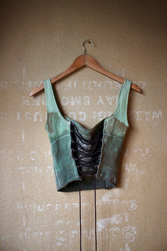 Small/medium -Turquoise Cactus Continuum Corset Top - Full Length- RTS - Sewing Machine Hand guided stitch details