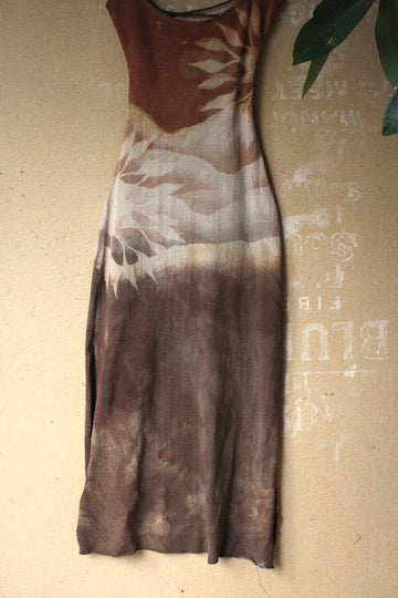 Small- Terracotta Skies - Lunadala Dress - 100% Thick heavy height Knitted cotton - Strudy dress - deadstock fabric - tie back