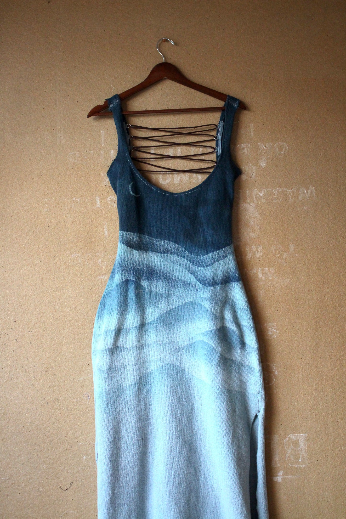 Small - Blue Ridge Mountains Dress - Side slits - Tie Back - Made from 100% Heavy weight knitted cotton - Blue dreams
