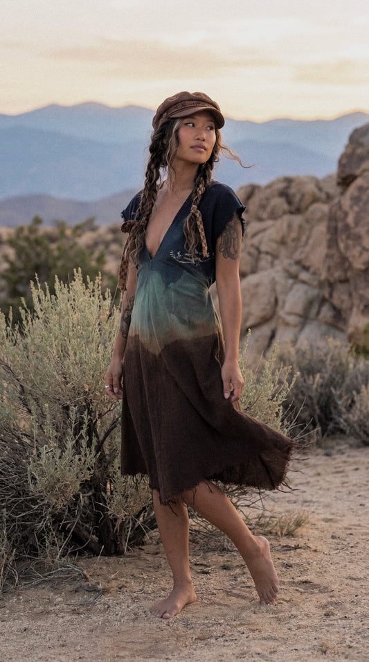 Petite (XS/S/M) - Hawk Takes Flight over Horizon Henka Dress -Adjustable transformable Tie back - 100% Cotton - Deadstock fabric - OOAK