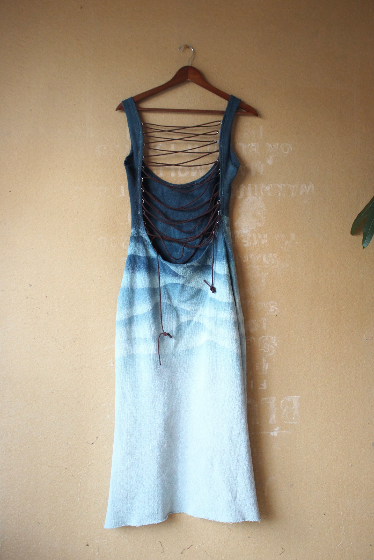 Small - Blue Ridge Mountains Dress - Side slits - Tie Back - Made from 100% Heavy weight knitted cotton - Blue dreams