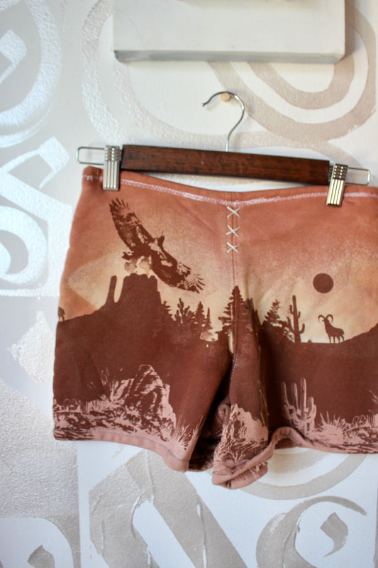 MEDIUM- Desert Sweat Shorts 4 - Hand embroidered details, Screen printed, Hand dyed- One of a kind (Copy) (Copy) (Copy)