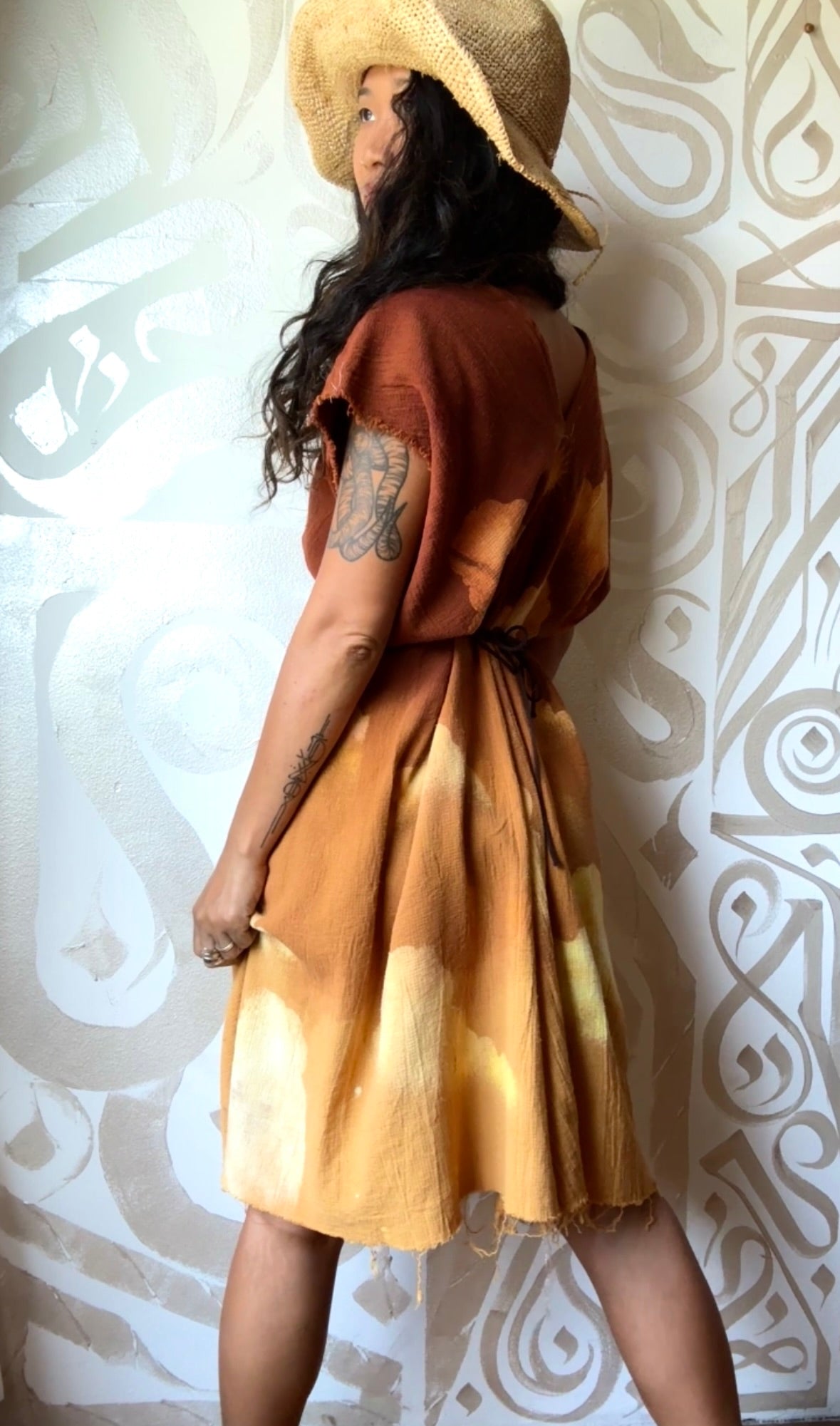 Petite(Fits XS/S/M) - RISE N SHINE Sun Dress- Mini Henka Dress- deadstock fabric - 100% open weave cotton - tie back transformable cinch waist