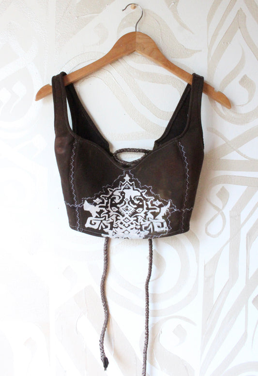 MTO slot -Simple/solid Dark Umber Brown Rugspells Sister Corset top XS - XL - Screen Printed - Inspired by Persian Rug