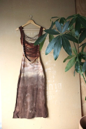 Small- Terracotta Skies - Lunadala Dress - 100% Thick heavy height Knitted cotton - Strudy dress - deadstock fabric - tie back