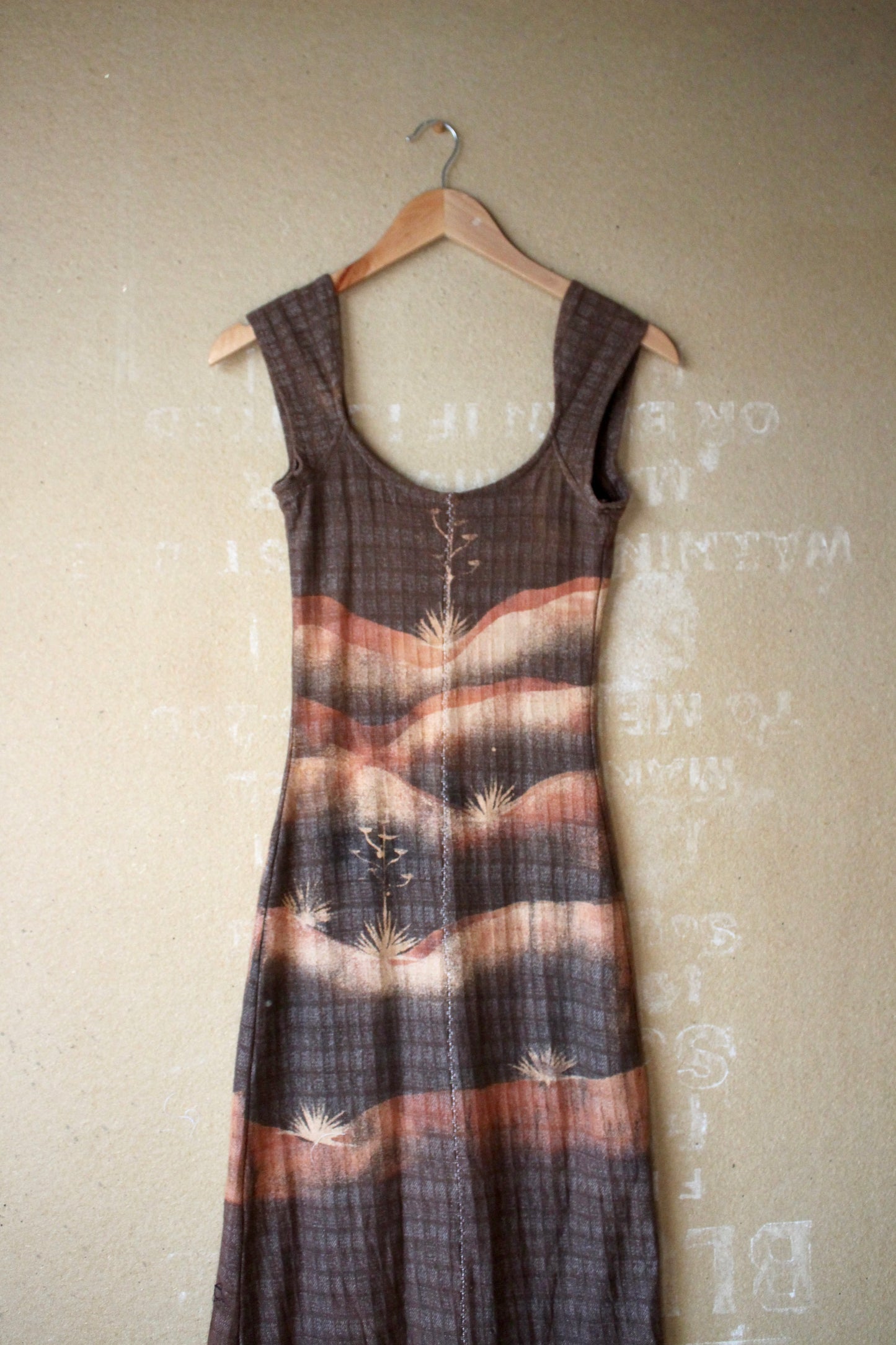 Small - OOAK Integration - Dark Brown Agave Fields Dress - 100% Gridded Woven Cotton - Deadstock - Super unique gridded textured fabric