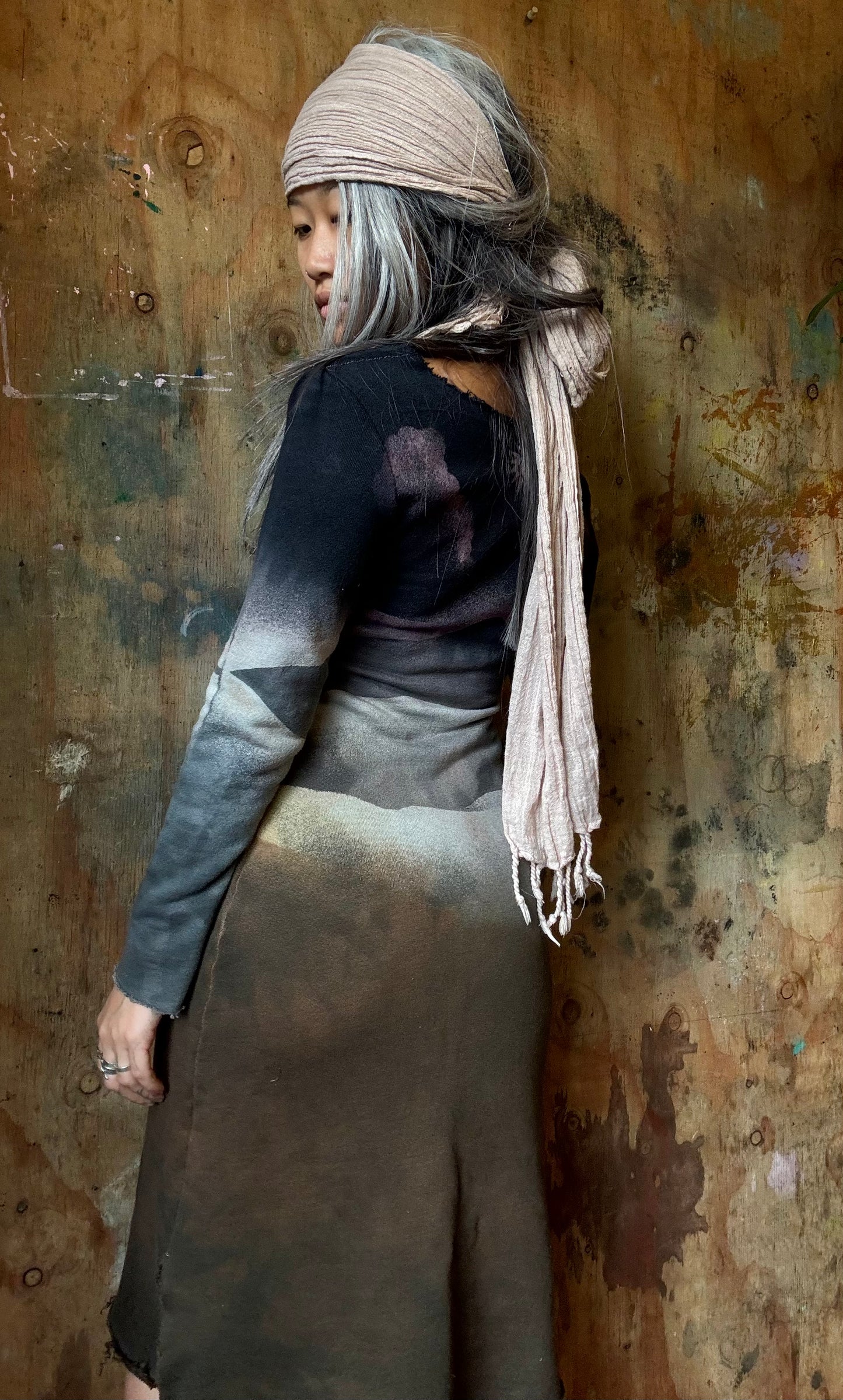 RTS Medium- Midnight Stark in the Ozarks- Long Sleeve Dress - Organic Cotton French Terry - Light weight - warm- Dead stock fabric -regenerative fashion- Integration Zhinh Collection