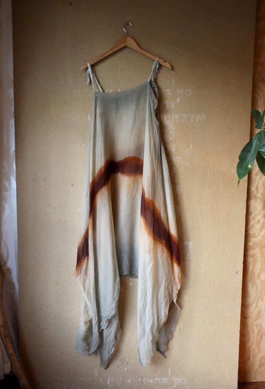 Free Size- Sunset Horizon on the Lake- EXPANSE 100% dead stock Silk Chiffon Cover up Dress- Adjustable straps