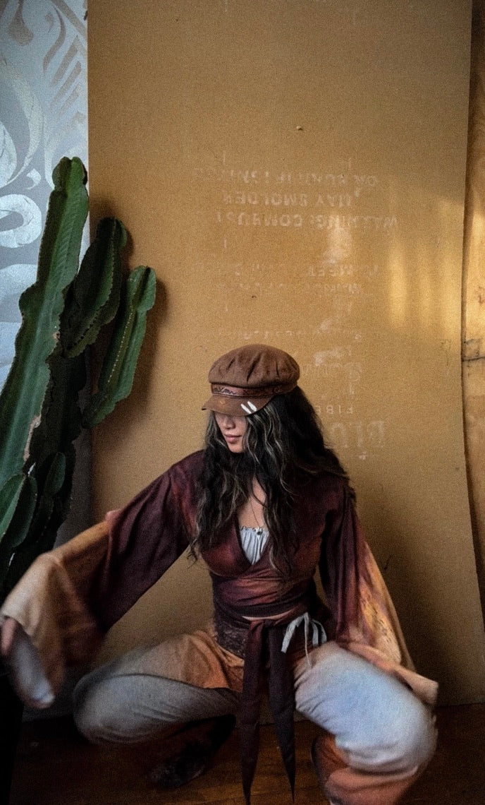 1 PRE-ORDER Slot - OXIDATION Of the World - Kimono Wrap top - Rusty Sign in Thailand - Milky Lotus Waste Fabric- XS/S S/M. M/L