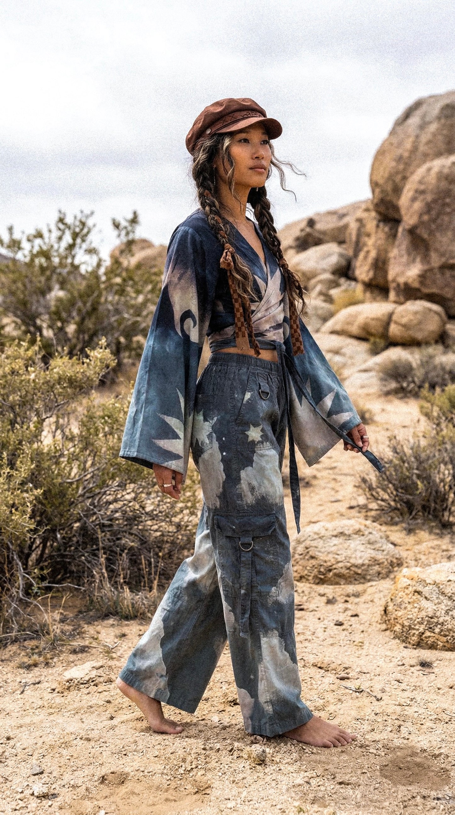 Small - Size 4- Blue Skies Cargo Pants - 100% Cotton - Upcycled - Regenera-zhinh - Stretch Waist