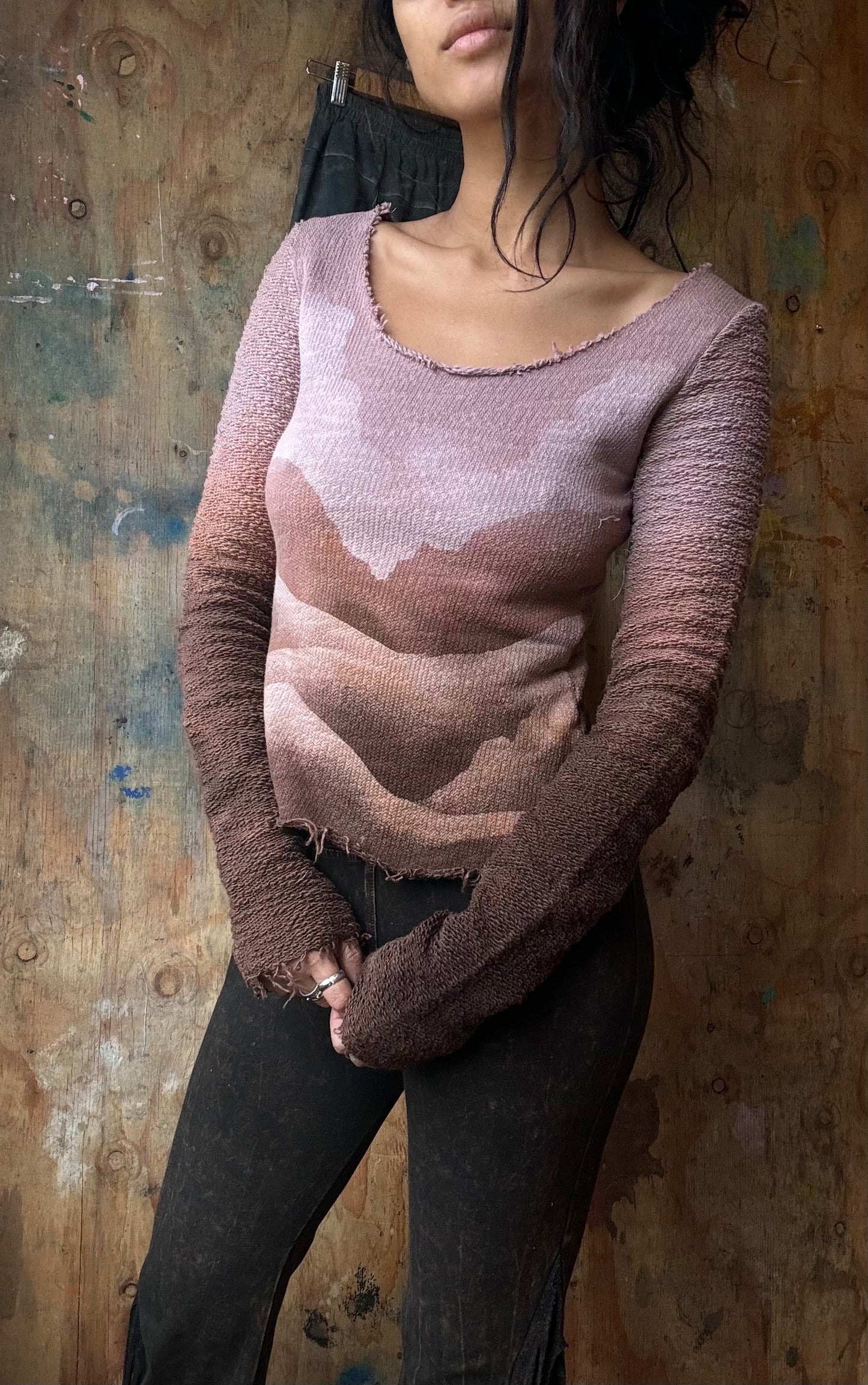 Small Long Sleeve TOP- Thick Organic Cotton Italian French Terry - Light weight - Warm Cozy- Dead stock fabric -regenerative Handcrafted fashion- Integration Zhinh Collection (Copy)