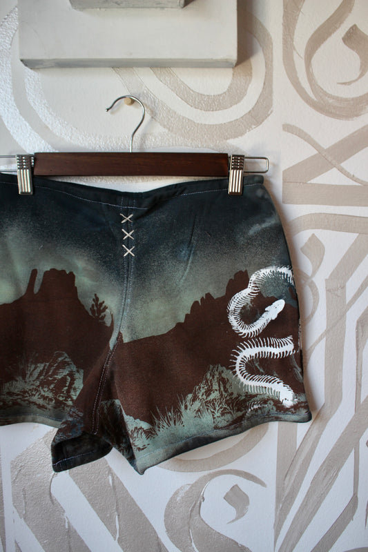 MEDIUM- Desert Sweat Shorts 5 - Hand embroidered details, Screen printed, Hand dyed- One of a kind