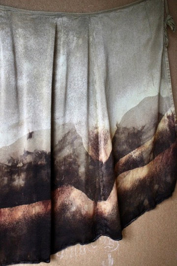 Small - Ominous Day Landscape Tapestry - Wrap skirt - MAde from Orange peel silk