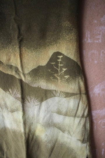 Small- Emerald Mountain scape Dress - 100% thick knitted cotton - Heavy Weight. - hearty - deadstock - tie back