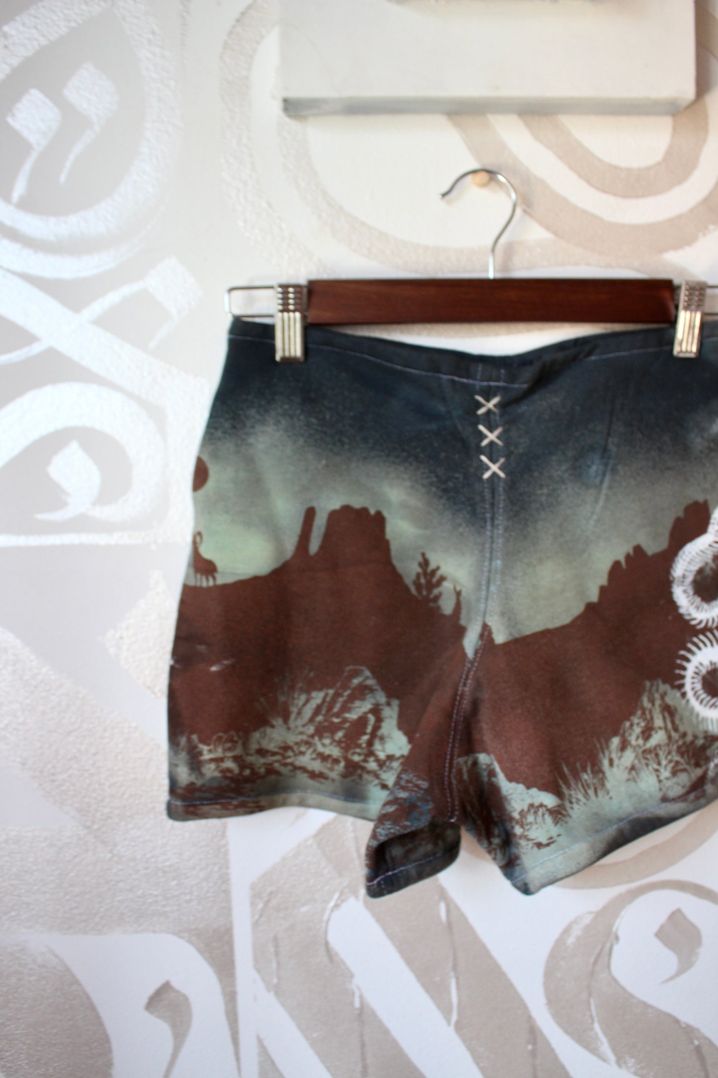 MEDIUM- Desert Sweat Shorts 5 - Hand embroidered details, Screen printed, Hand dyed- One of a kind