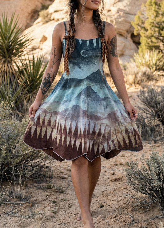 XS/S - Mountain Dreamscape - 100% Cotton Gauze - Lightweight - Upcycled Dress