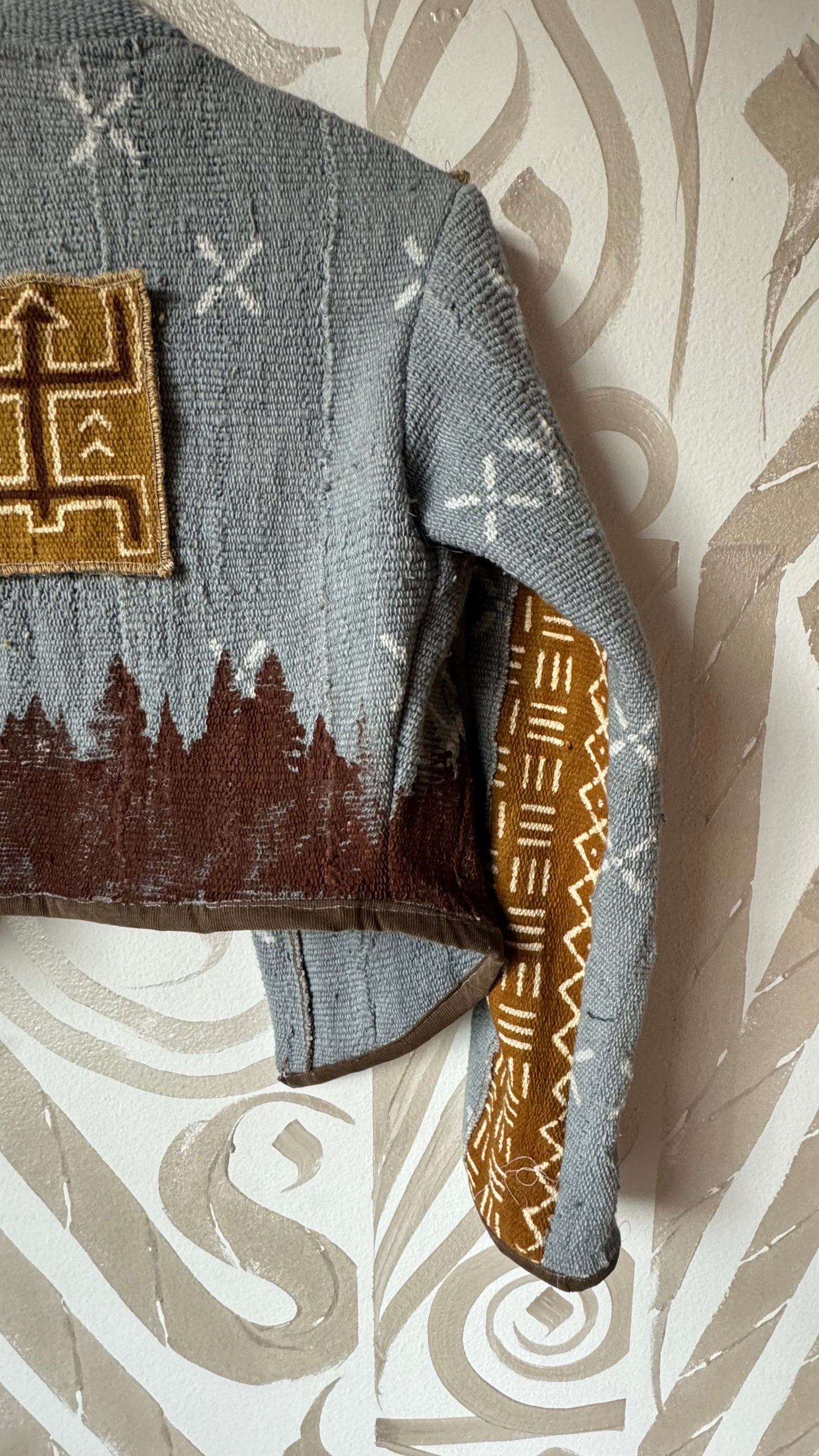 Small- Mudcloth Cadet Jacket # 8 - Playful Earthen ware for Earth People -Plant Dyed
