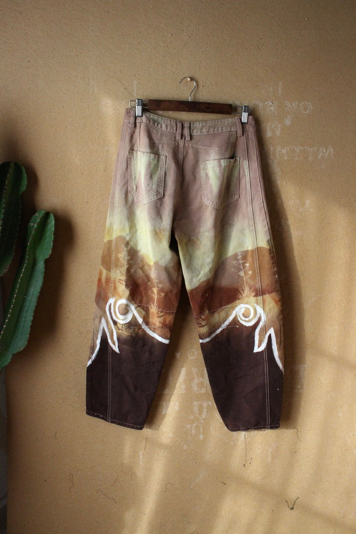 5 Pants- S/M (4/6) - Blush Secrets Landscape -100% cottonv- Temple Swirl - Regenerazhinh Upcycled Pants