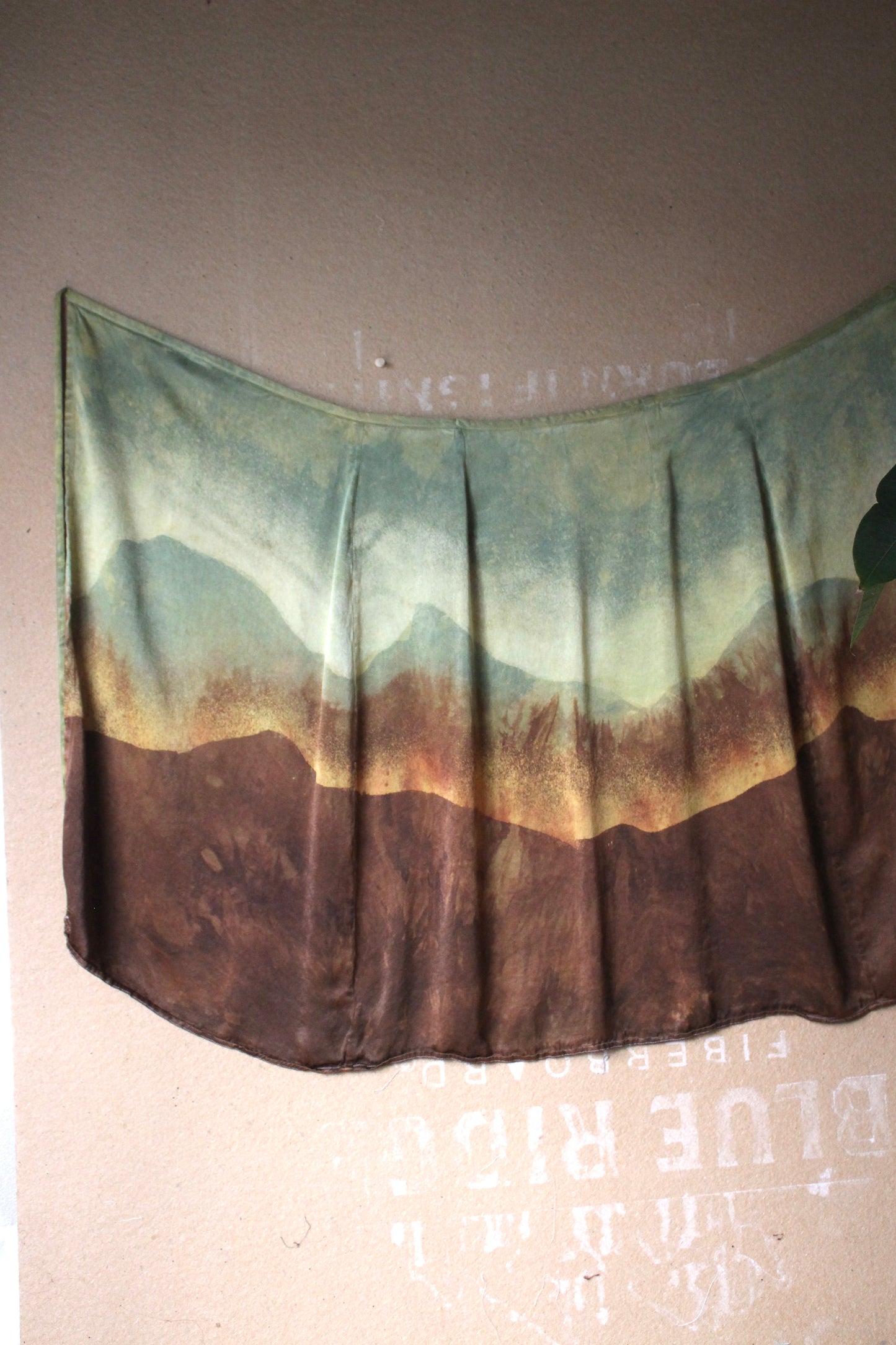 M/L/XL - Mountain Serenity Tapestry landscape wrap skirt - Green/Yellow hues orange peel wast sillk fabric