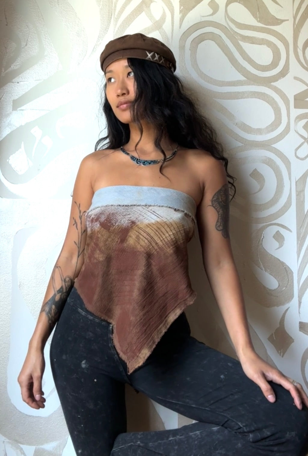 OXIDATE- Oversized Bandana Scarf Bandeau/head scarf -Free size -2 in stock Hand painted/dyed/screenprint ink- deadstock fabric - 100% open weave cotton