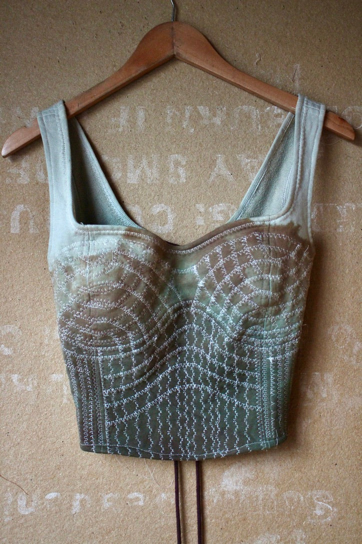 Medium - Turquoise Continuum Corset Top - Full Length- RTS - Sewing Machine Hand guided stitch details