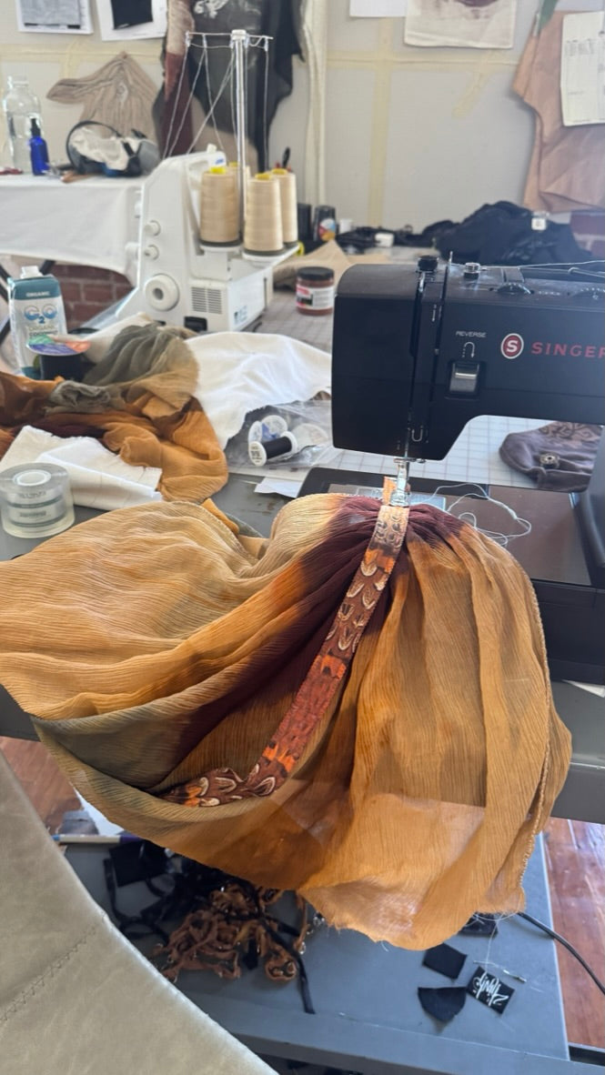 S/M- OOAK - Feather Drape Top - Reversible 100% Silk Chiffon ( deadstock)