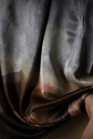 S/M - Landscape Tapestry Wrap Skirt - Orange Peel "silk"