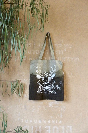 Zhinh - Roger/Tree Landscape Print Tote Bag - Green -Limited series - Hand dyed - Screen Printed- Organic Cotton- Grocery bag/Book Bag/Picnic Bag