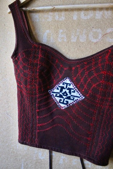 Small - Red Stitch Continuum/Integration Corset Top - 100% Cotton French Terry -Thick heavy weigths sturdy