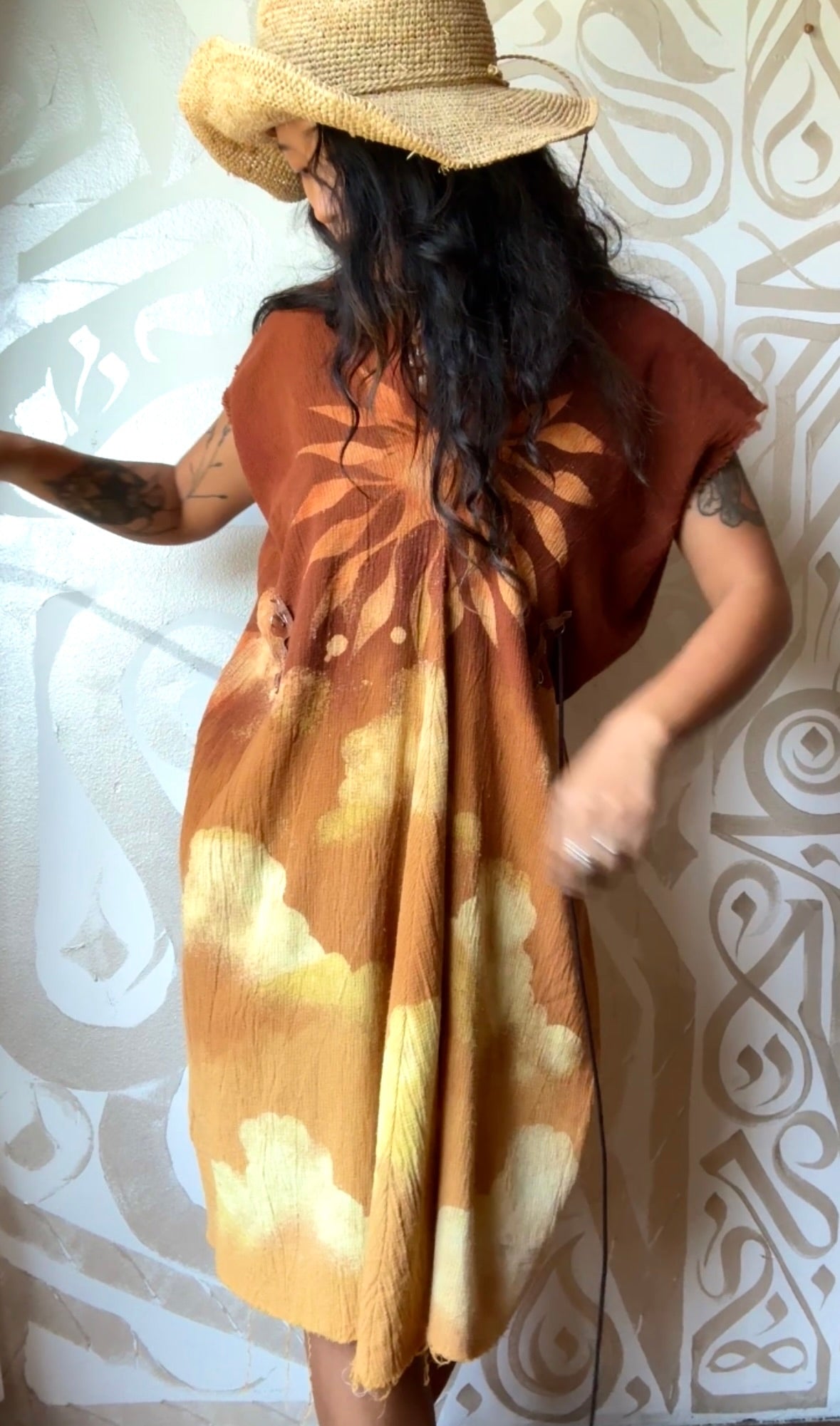 Petite(Fits XS/S/M) - RISE N SHINE Sun Dress- Mini Henka Dress- deadstock fabric - 100% open weave cotton - tie back transformable cinch waist