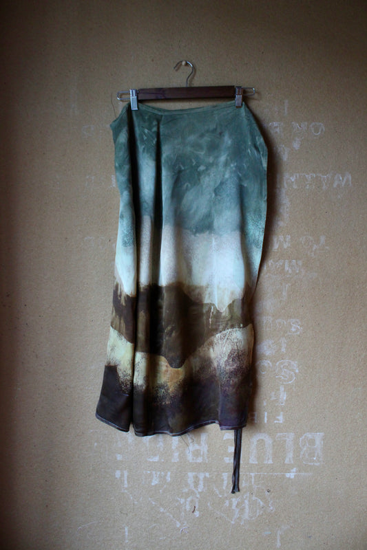 XS/S - RTS OOAK Landscape Tapestry Wrap Skirt - Made from Orange Peel Waste "Silk" Midi Skirt