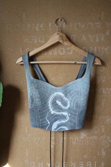 XS - Serpent Bones Ciontinuum- Light Blue Corset Top- Full Length - 100% Heavy Weight Cotton French Terry - Deadstock Fabric (Copy)