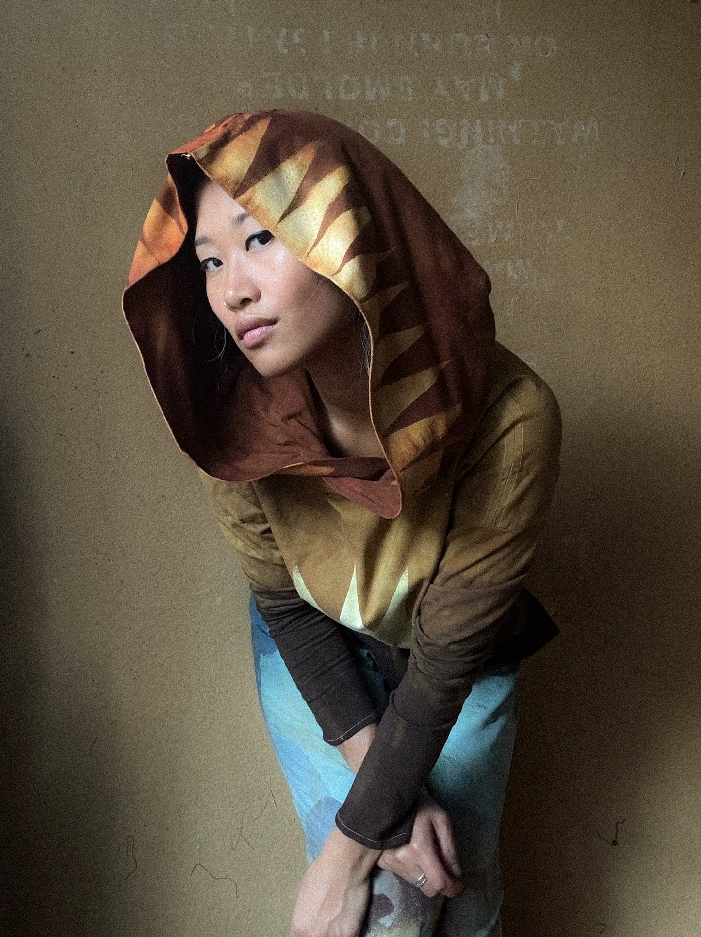 Small - Mustard Grand Settings Lioness Mountain Travel Hoodie - Oversized Hood- Deadstock fabric - 100% Cotton Soft - Deadstock fabric