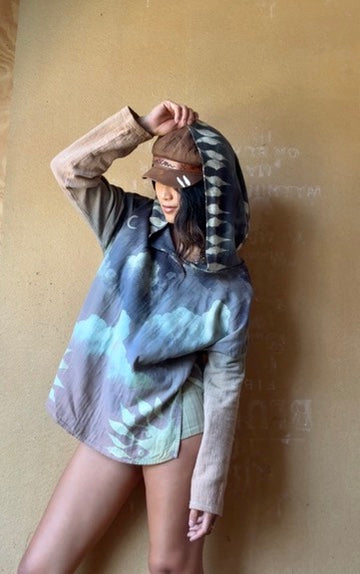 Small - Cloudy Daze Hoodie - Oversized SLouchy Longsleeve Sweatshirt- GIANT Hood- OOAK - Limited edition - 100%Cotton Triple layered heavyweight Gauze - 100%Cotton Open weave Cotton-