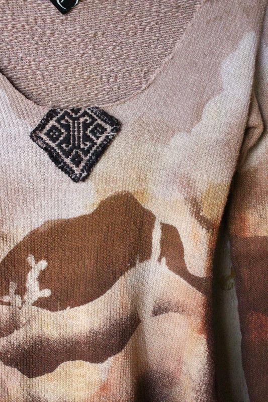 Small- Desert Risings MINI Sweater Dress - Thick French terry - Wit vintage hmong tribe handwomen tapestry