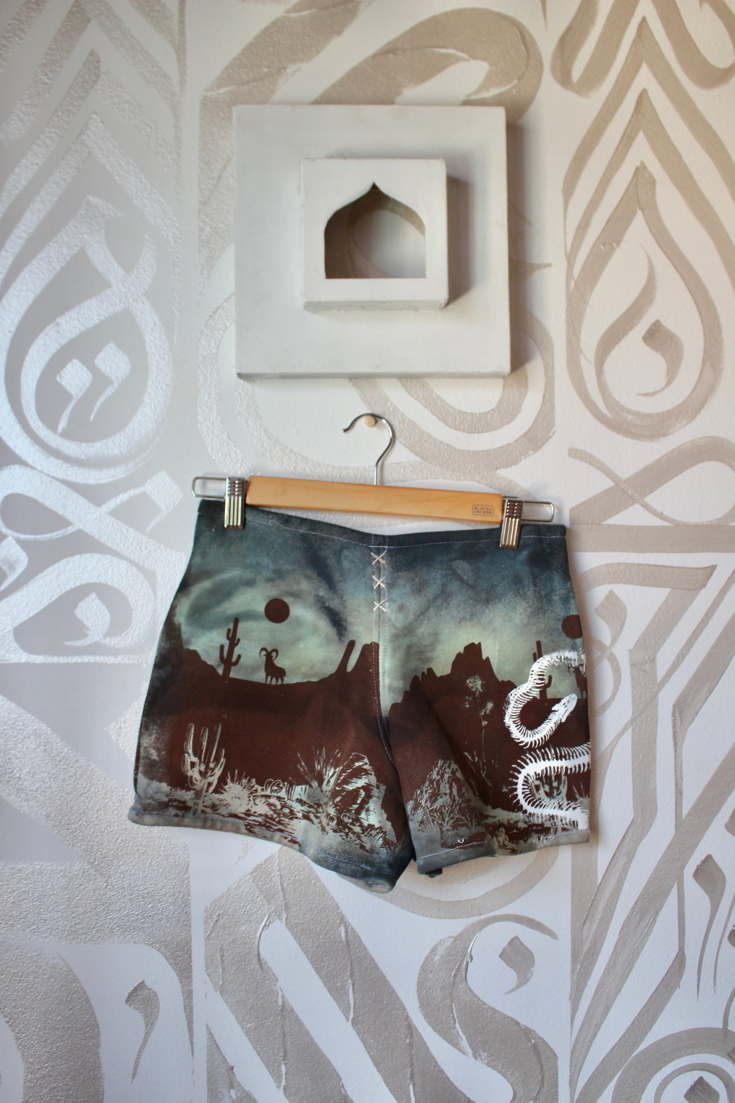 MEDIUM- Desert Sweat Shorts 2 - Hand embroidered details, Screen printed, Hand dyed- One of a kind (Copy)