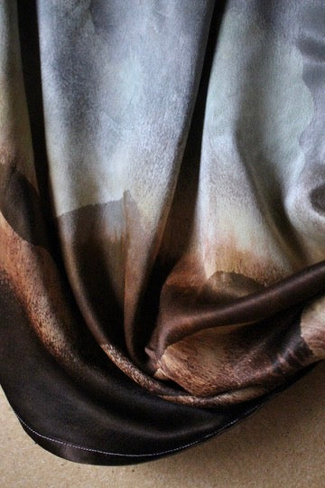 S/M - Landscape Tapestry Wrap Skirt - Orange Peel "silk"