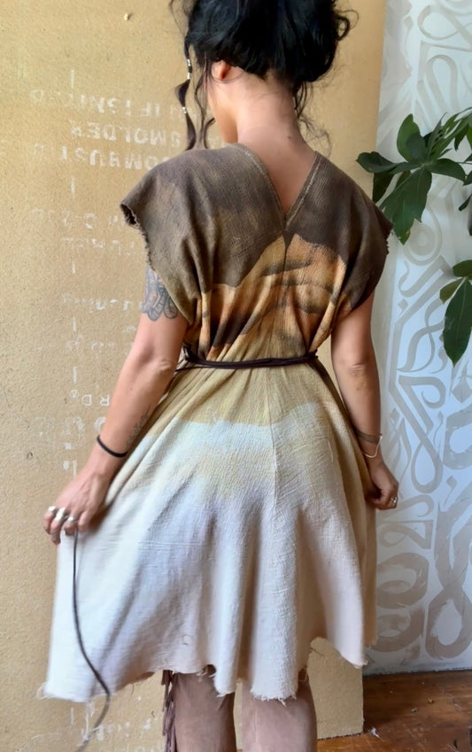 One size- Beige/Taupe Dry Desert Henka Dress - (fits S/M/L) - 100% open weave novelty cotton- dead stock fabric