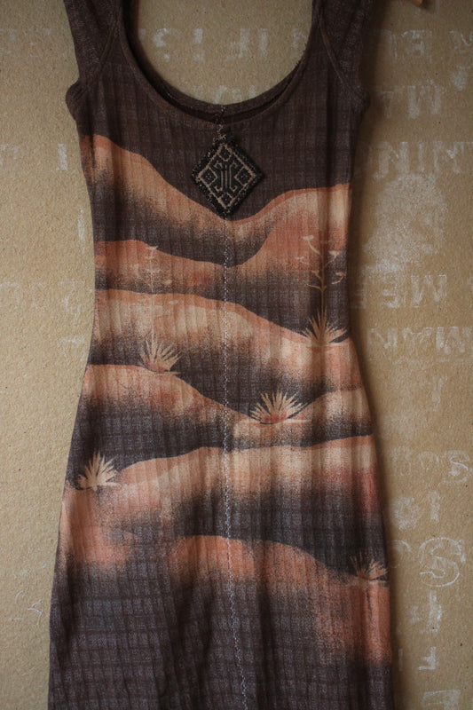 Small - OOAK Integration - Dark Brown Agave Fields Dress - 100% Gridded Woven Cotton - Deadstock - Super unique gridded textured fabric