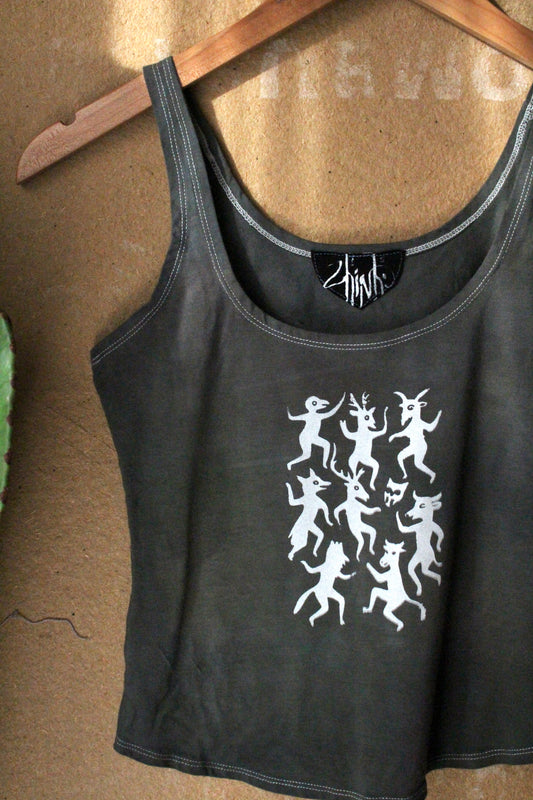 Small- Celebration Of life Print - Screen Printed -Dark Teal grey/slate -Tank Top - Bambboo/cotton/spndx