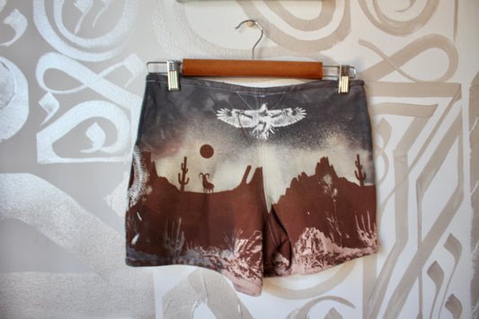 MEDIUM- Desert Sweat Shorts - Hand embroidered details, Screen printed, Hand dyed- One of a kind