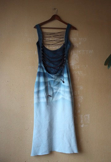Small - Blue Ridge Mountains Dress - Side slits - Tie Back - Made from 100% Heavy weight knitted cotton - Blue dreams
