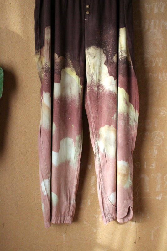 XL -55 linen 45 rayon Mauve Cloudy Skies - Temple Swirl - Regenerazhinh Upcycled Pants