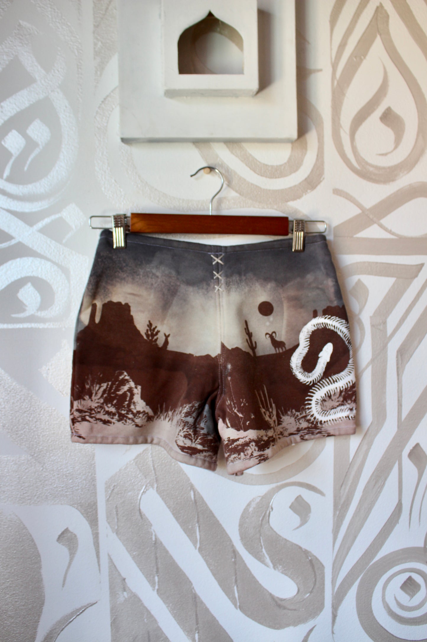 MEDIUM- Desert Sweat Shorts 3 - Hand embroidered details, Screen printed, Hand dyed- One of a kind (Copy) (Copy)