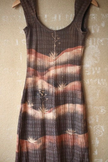 Small - OOAK Integration - Dark Brown Agave Fields Dress - 100% Gridded Woven Cotton - Deadstock - Super unique gridded textured fabric