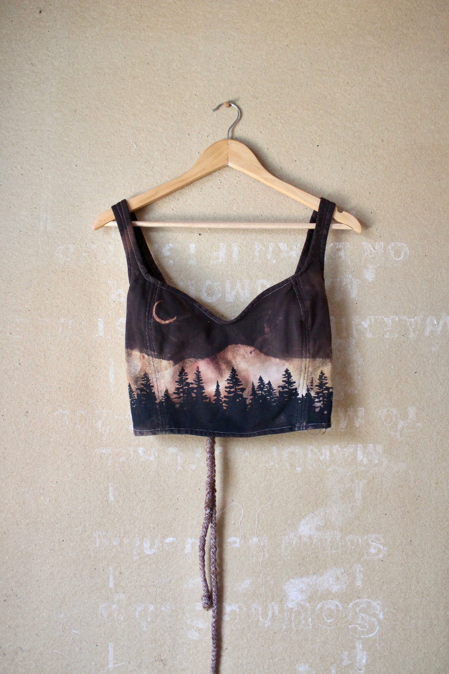 Small - Dark Night Corset Top - Trees landscape - crescent moon- 100% organic heavy weight thick strong french terry - Sturdy