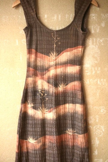 Small - OOAK Integration - Dark Brown Agave Fields Dress - 100% Gridded Woven Cotton - Deadstock - Super unique gridded textured fabric