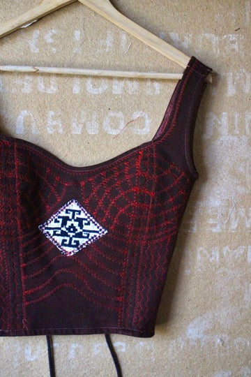 Small - Red Stitch Continuum/Integration Corset Top - 100% Cotton French Terry -Thick heavy weigths sturdy