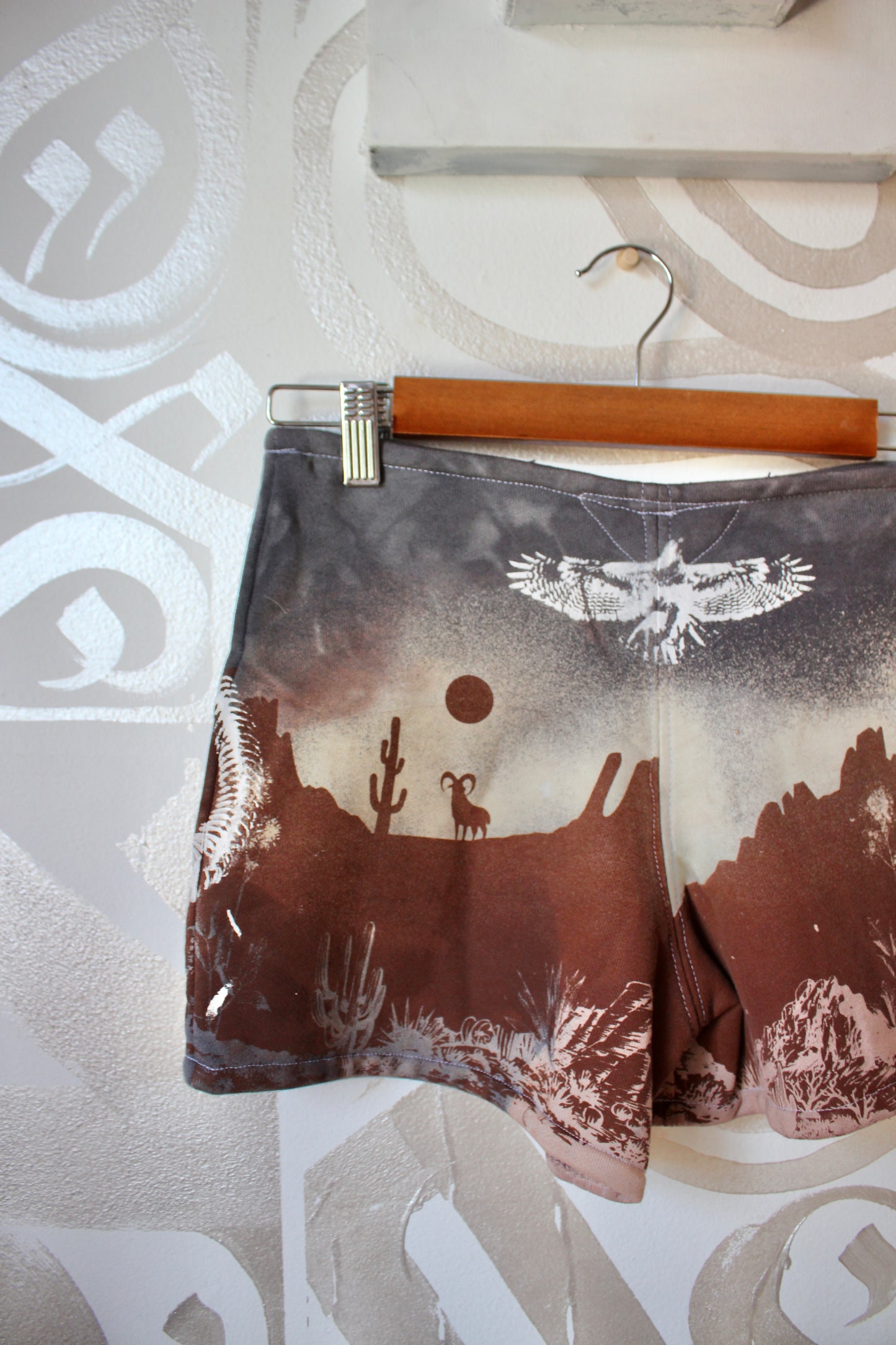 MEDIUM- Desert Sweat Shorts - Hand embroidered details, Screen printed, Hand dyed- One of a kind